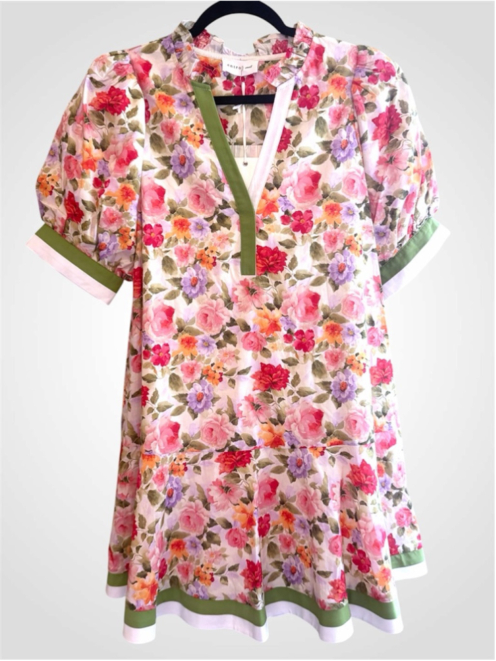 Entro Floral Print Contrast Trim Mini Dress Size S
